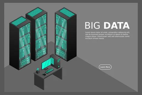 Web hosting and big data processing, server room rack Stock Illustration