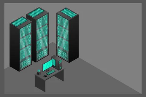 Web hosting and big data processing, server room rack Stock Illustration