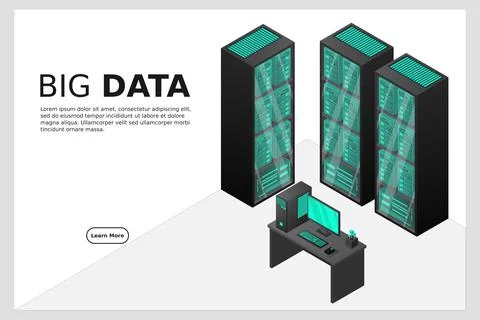 Web hosting and big data processing, server room rack Illustrazione stock