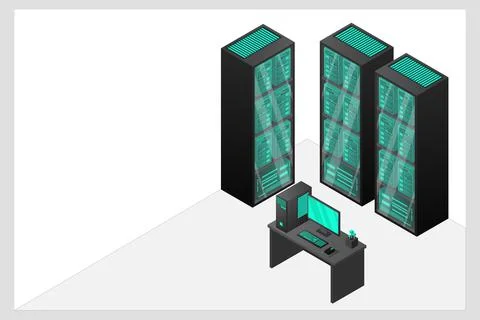 Web hosting and big data processing, server room rack Illustrazione stock