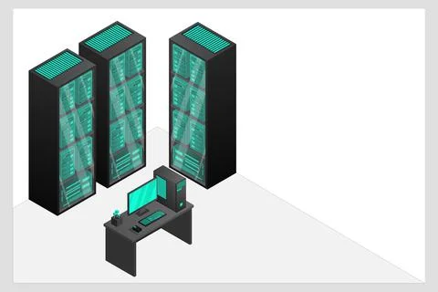 Web hosting and big data processing, server room rack Stock Illustration