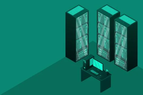 Web hosting and big data processing, server room rack Illustrazione stock