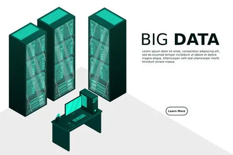 Web hosting and big data processing, server room rack Illustrazione stock