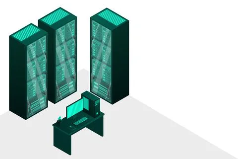 Web hosting and big data processing, server room rack Illustrazione stock