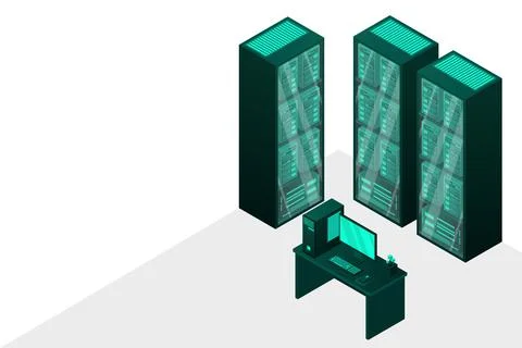 Web hosting and big data processing, server room rack Stock Illustration