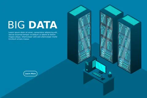 Web hosting and big data processing, server room rack Stock Illustration