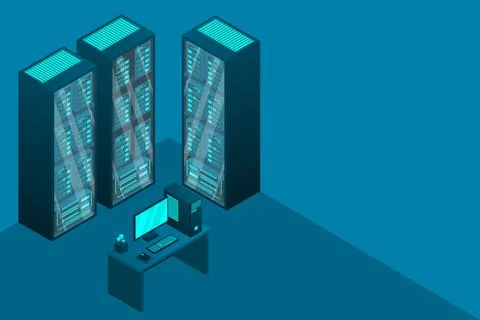 Web hosting and big data processing, server room rack Stock Illustration