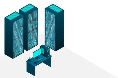 Web hosting and big data processing, server room rack Stock Illustration