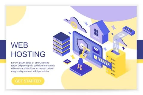 Web hosting, cloud storage computing, big data, internet and blockchain server 스톡 일러스트