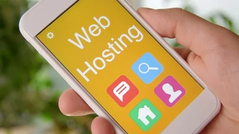 Web Hosting concept application on the smartphone. Man uses mobile app. Stock Footage 77410545