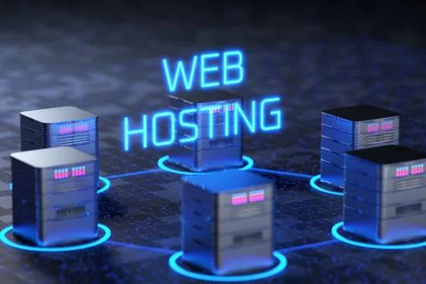 Web hosting concept with cloud computing icon design. 3d render. Stock Illustration