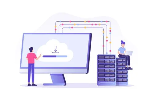 Web hosting concept with people characters Stockillustratie