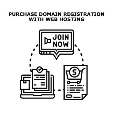 Web hosting domain registration purchasing service process Stock Illustration