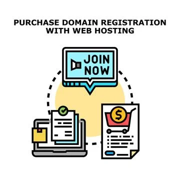 Web hosting domain registration purchasing service process Stock Illustration