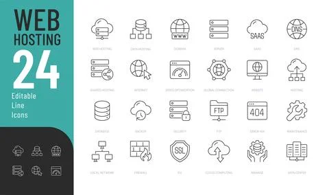 Web Hosting Line Editable Icons set. Stock Illustration