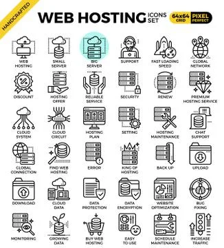 Web hosting line icon set Stock Illustration