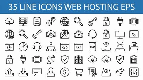 Web hosting line icons set. Illustrazione stock