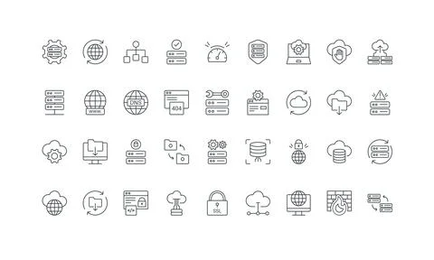 Web hosting, maintenance service for server infrastructure, data security line Stock Illustration