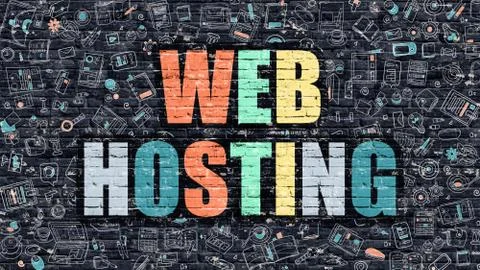 Web Hosting in Multicolor. Doodle Design Stock Illustration