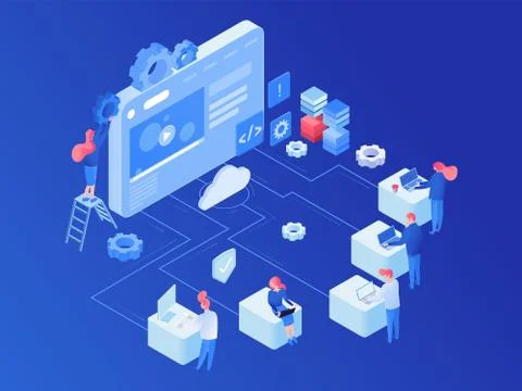 Web hosting platform isometric vector illustration Illustrazione stock