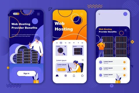 Web hosting provider unique design for social networks stories. Data center 스톡 일러스트