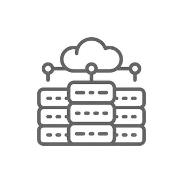 Web hosting server, data centre, distributed database line icon. Stock Illustration