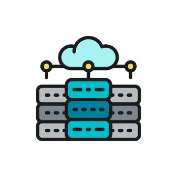 Web hosting server, data centre, distributed database flat color line icon. Stock Illustration