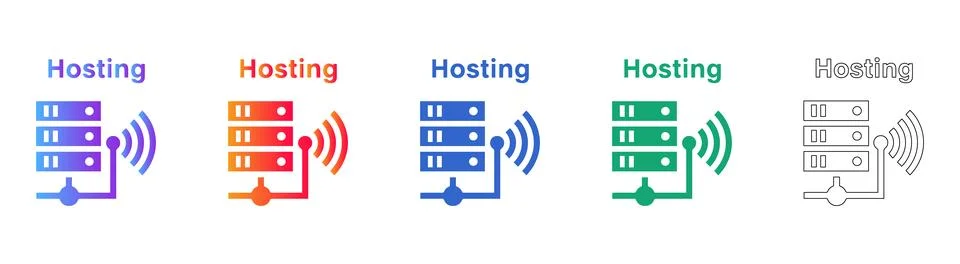 Web Hosting Server Network Icons in Gradient and Outline Styles 库存插图