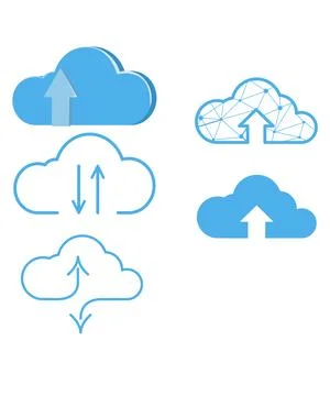 Web hosting service. Cloud with arrows illustrations on white background Stock Photos