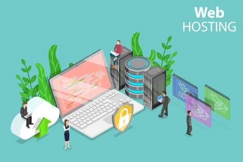Web hosting service isometric flat vector concept. Stock Illustration