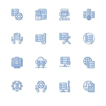 Web hosting. Set icon EPS 10 vector format. Professional pixel perfect blue i Stock Illustration