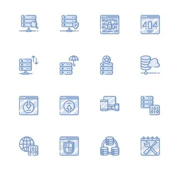 Web hosting. Set icon EPS 10 vector format. Professional pixel perfect blue i Stock Illustration