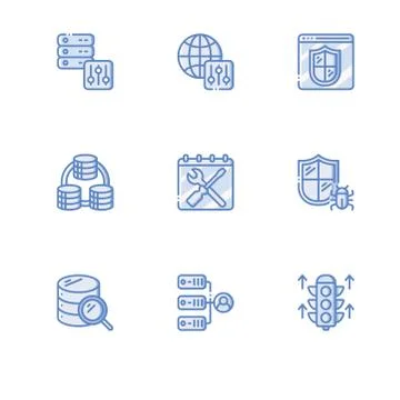 Web hosting. Set icon EPS 10 vector format. Professional pixel perfect blue i Stock Illustration