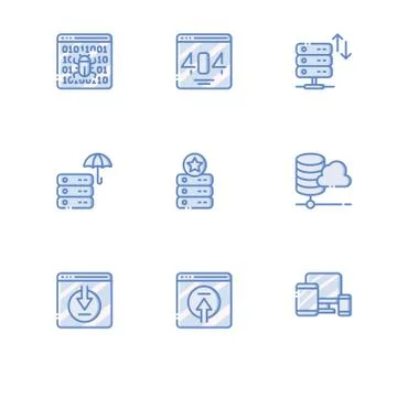 Web hosting. Set icon EPS 10 vector format. Professional pixel perfect blue i Stock Illustration