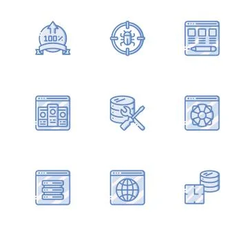 Web hosting. Set icon EPS 10 vector format. Professional pixel perfect blue i Stock Illustration