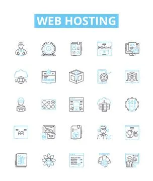 Web Hosting vector line icons set. Hosting, Web, Website, Cloud, Domains 库存插图