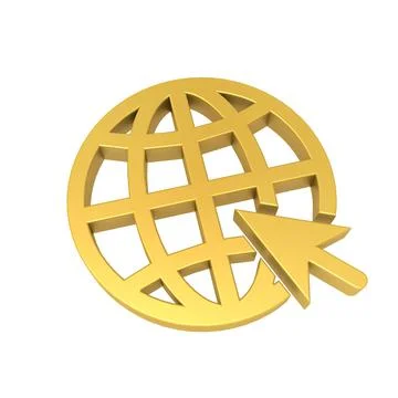 Web Icon 3D Render Gold Color, 3D Illustration, Website Icon Stock Illustration