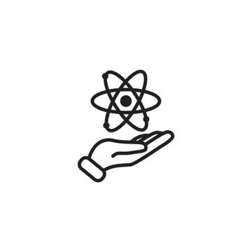 Web icon. Atom in hand black on white background Stock Illustration