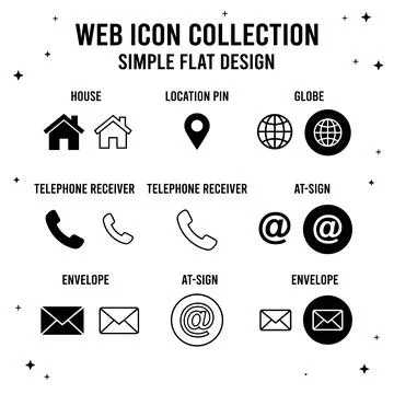 Web icon collection featuring simple flat design elements: house, location .. Stock Illustration
