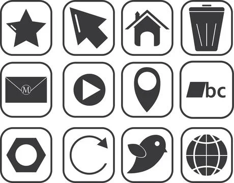Web icon, contact us icon, blog and social media round signs Stock Illustration