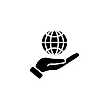 Web icon. Globe in hand. black on white background Stock Illustration