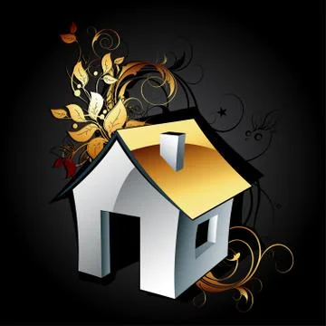 Web icon house with floral elements イラスト素材
