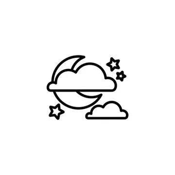 Web icon. Moon, clouds and stars. Night icon Stock Illustration