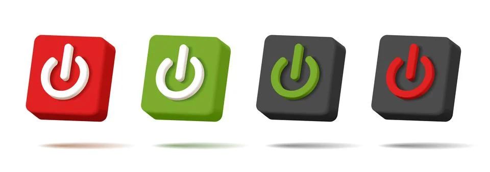 Web icon push-button power, square shape with symbol in different colors Stock Illustration