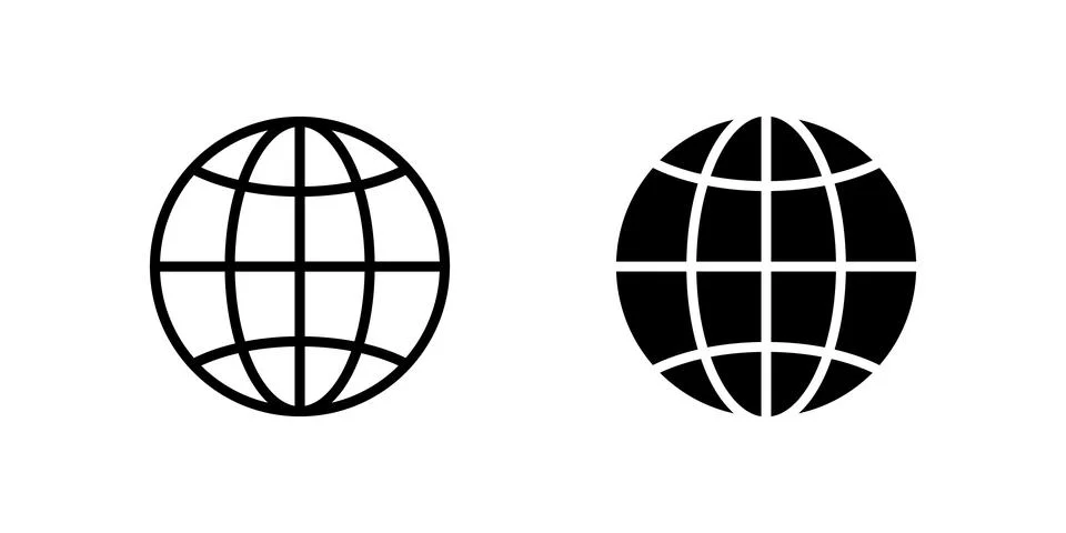 Web Icon Set. A black icon of a globe, representing online communication. Stock Illustration