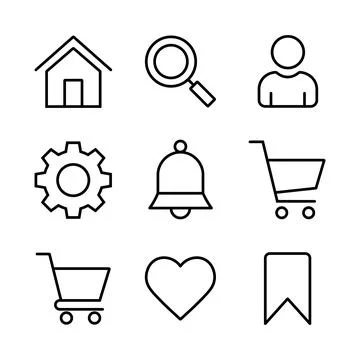 Web icon set features essential black outline symbols for digital application 库存插图