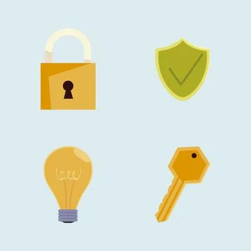 Web icon set padlock shield check mark key and bulb Stock Illustration