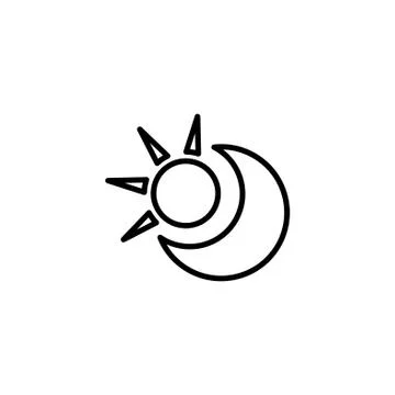 Web icon. Sun and moon (crescent) black on white background Stock Illustration