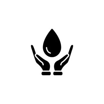 Web icon. Water drops in hands black on white background Stock Illustration