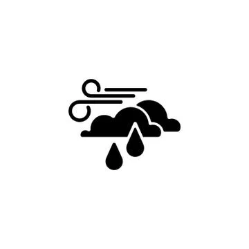 Web icon. Wind, clouds and rain black on white background Stock Illustration